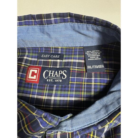 Chaps Shirt Men's 2XLT Long Sleeve Button Down Stretch Easy Care Blue Plaid - Picture 9 of 16